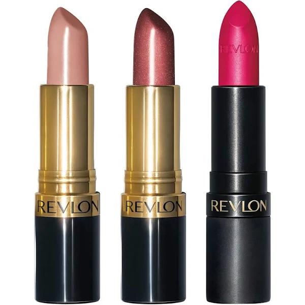 Revlon Lipstick Set, Super Lustrous 3 Piece Gift Set, High Impact, Multi-Finish in Cream, Pearl & Matte, Pack of 3