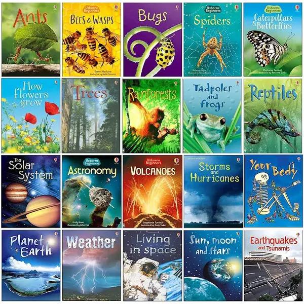 Usborne Beginners Nature & Science Collection 20 Books Set (Ants, Bugs, Spiders, Tree, Reptiles, Rainforests, Bees & Wasps, Volcanoes, Astronomy