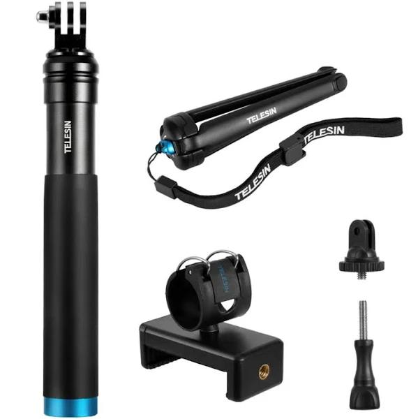 TELESIN Extendable Aluminum Selfie Stick With Tripod and Phone Clip, GoPro, 35"