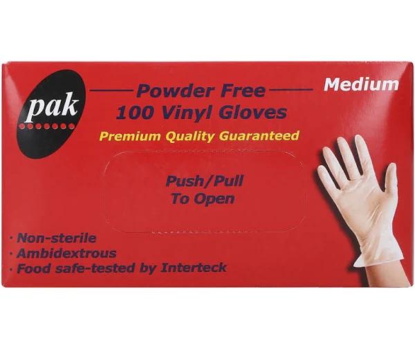 Pak Powder Free Vinyl Gloves - Medium - 100 Pack