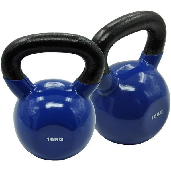 16kg x 2 Iron Vinyl Kettlebell Weight - Gym Use Russian Style Cross Fit Strength - AfterPay & zipPay Available