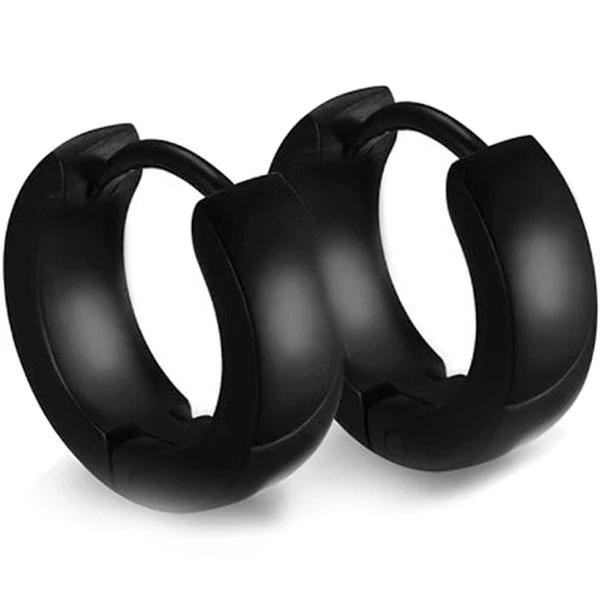 Stainless Steel Mens Hoop Earrings Black