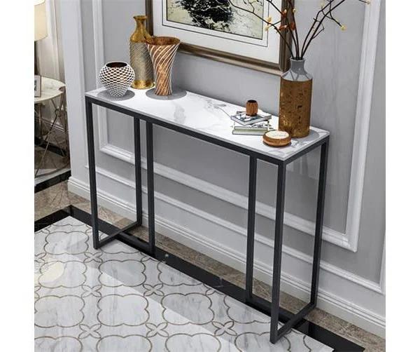 Accent Sintered Stone Marble Console Table Metal Frame Hallway Side Table