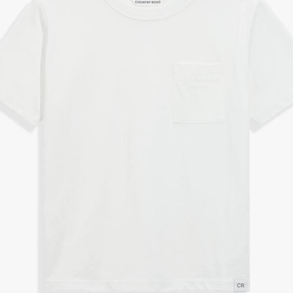 Country Road Organically Grown Cotton Pocket T-Shirt in Marshmallow White 2