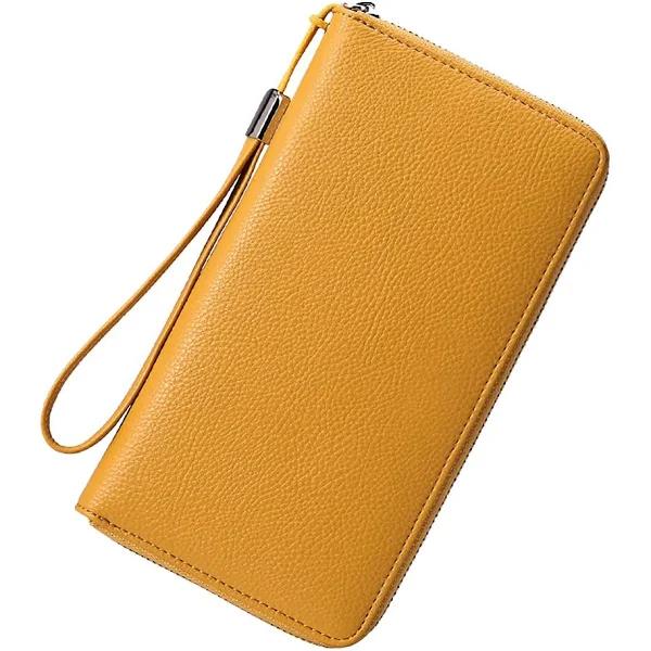 Women's Leather RFID Zip Around Wallet Clutch with Wristlet Strap - AfterPay & zipPay Available