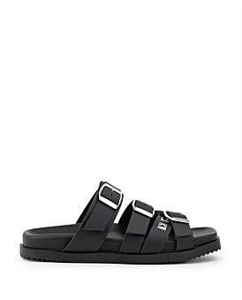 David Jones Edward Meller Klover Multistrap Buckle Slide in Black, Size 37 EU