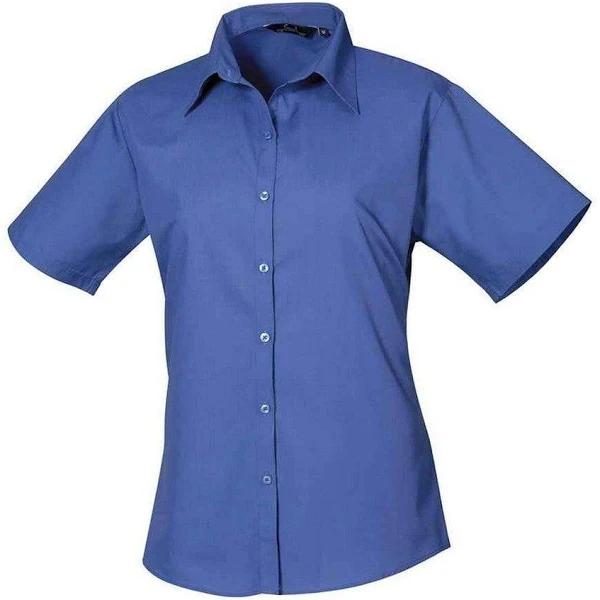 Premier Womens/Ladies Poplin Short-Sleeved Blouse Royal Blue 22 UK Polyester Cotton Poplin Ladies Blouse