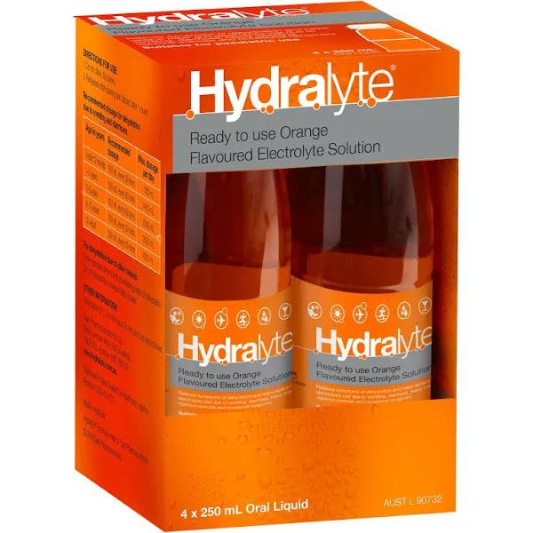 Hydralyte Electrolyte Solution Orange 4 x 250ml