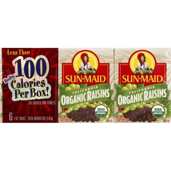 Sun-Maid Organic California Sun-Dried Raisins 6 Boxes 1 oz (28.3 g) Each