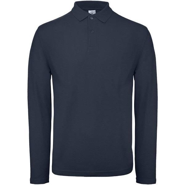 B&C Collection Mens Long Sleeve Polo Shirt Navy M