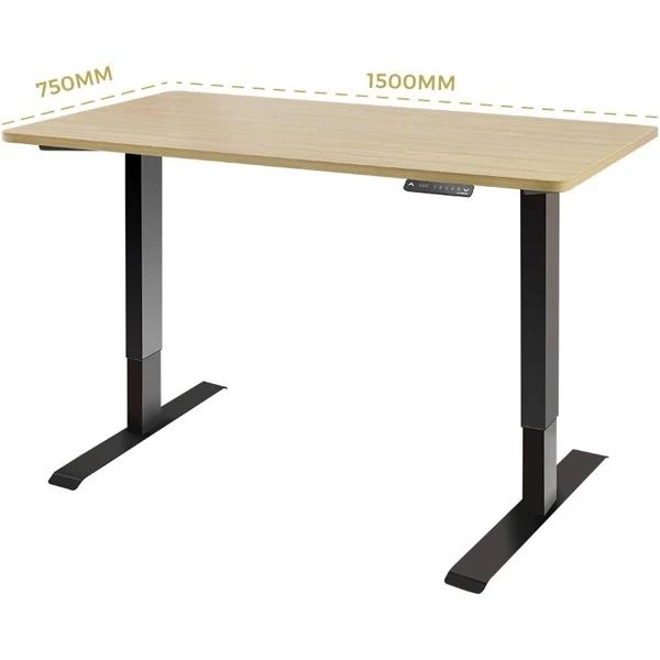 Lazy Maisons 80kg Motorised Electric Height Adjustable Standing Desk - Black Frame - oz Oak Desktop 150cm