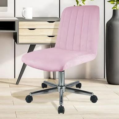 Addya Adjustable High-Back Velvet Swivel Office Chair - Light Pink