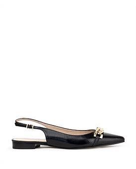 David Jones Edward Meller Elda Pointed Slingback With Chain Detail in Blackbcalf, Size 40.5 EU