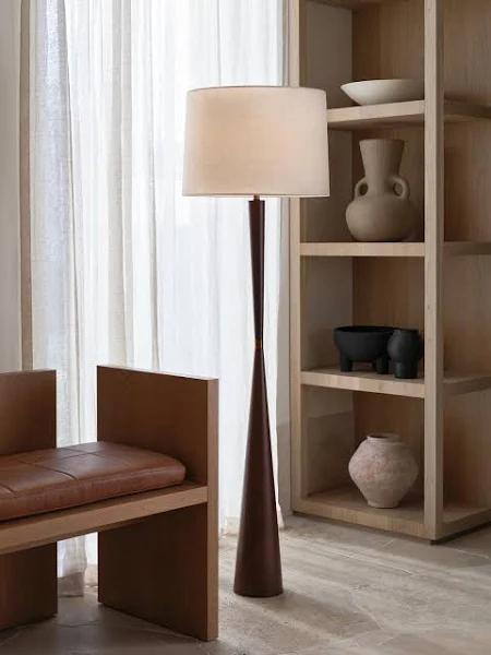 Wirth 1 Light Floor Lamp On Walnut with Natural Linen Shade