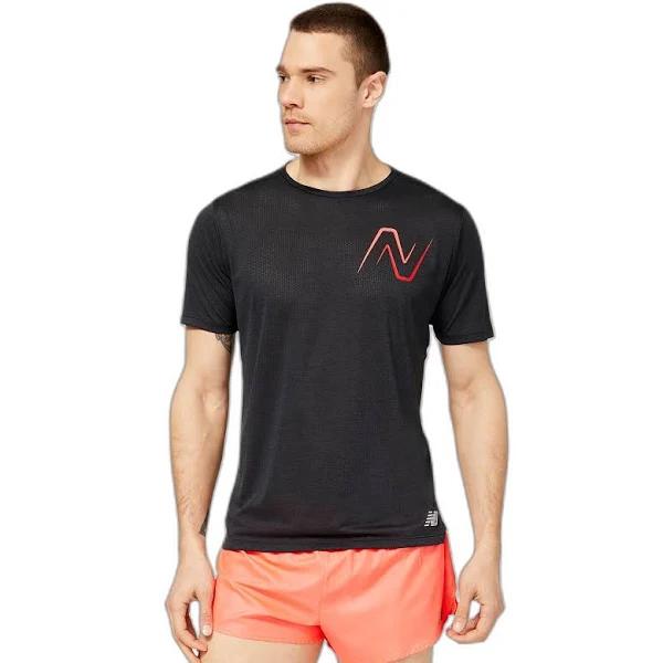 New Balance Graphic Impact Run Short Sleeve T-Shirt Black Orange - L