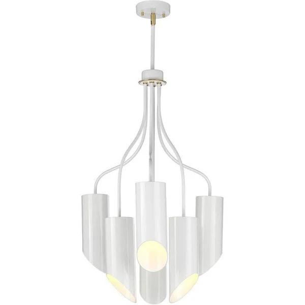 Elstead Quinto 6 Light Chandelier - White/Aged Brass