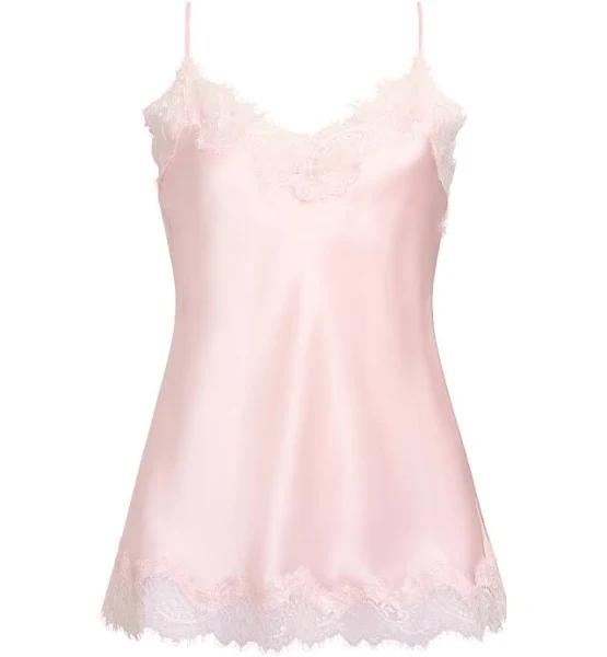 Sainted Sisters Silk Satin Camisole with Lace in Pink Ice, Size L