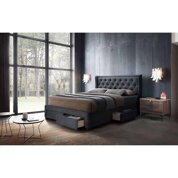 Divano Softouch Queen Size Bed Frame Timber Mattress Base with Storage Drawers - Grey