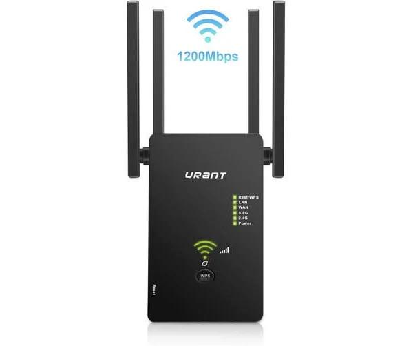 Wifi Extender Signal Booster, Long Range Up To 2500 ft, 1200 Mbps Wireless Internet Amplifier - Covers 15 Devices With 4 External Advanced Antennas,