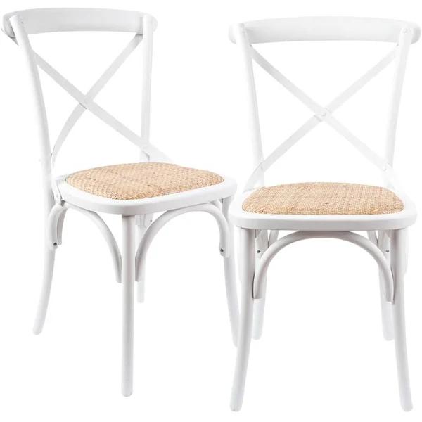 Aster Crossback Dining Chair Set of 2 Solid Birch Timber Wood Ratan Seat - White