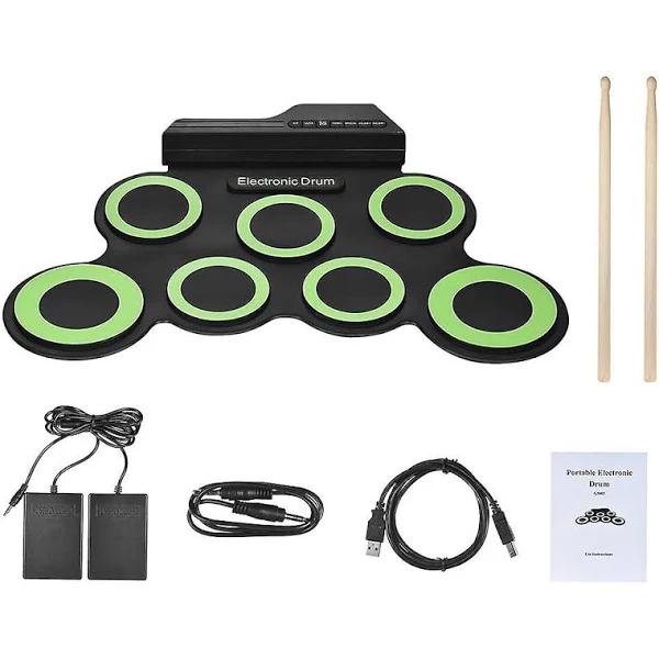 Portable Electronic Digital Drum Kit USB 7 Pads Roll Up Silicone Set