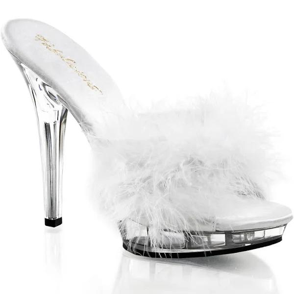 Fabulicious LIP-101-8 White Satin-Fur/Clear Size 13