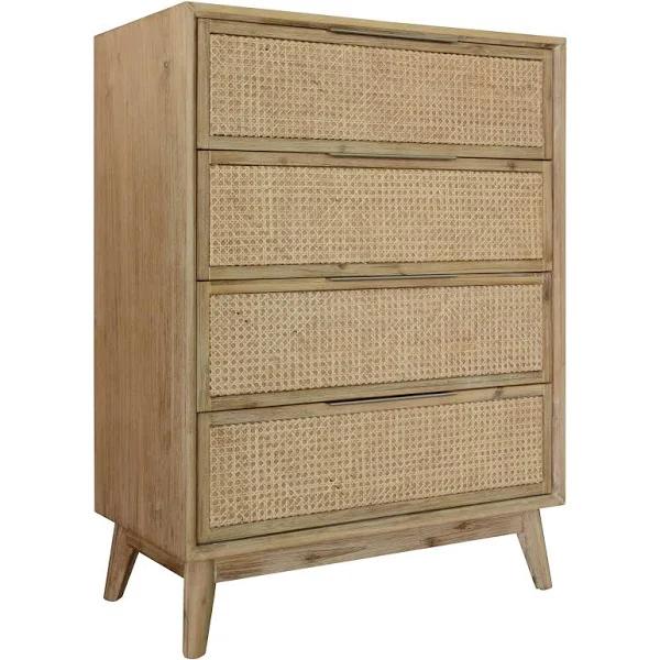 Grevillea Tallboy 4 Chest of Drawers Solid Acacia Wood Storage Cabinet - Brown