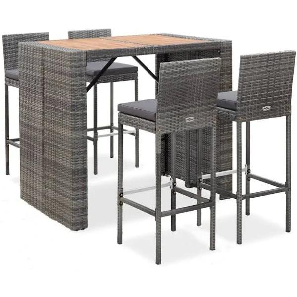 vidaXL - 5 Piece Outdoor Bar Set Poly Rattan and Acacia Wood - Grey