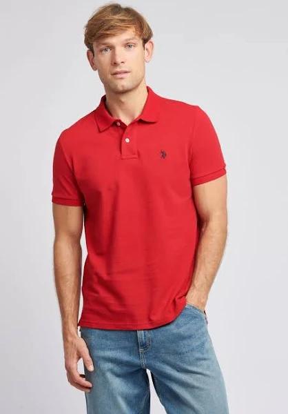 Mens U.S. Polo Assn. Regular Fit Pique Polo Shirt - Red