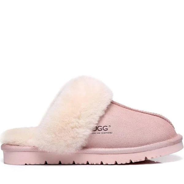 Australian Shepherd Premium Sheepskin UGG Unisex Scuff Slippers Muffin, Pink / 41