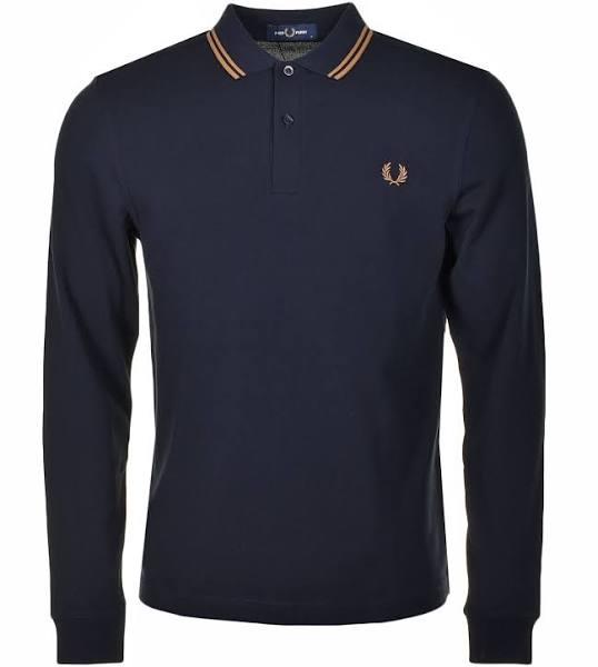 Fred Perry Long Sleeve Twin Tipped Polo Shirt Navy Dark Caramel XXXL