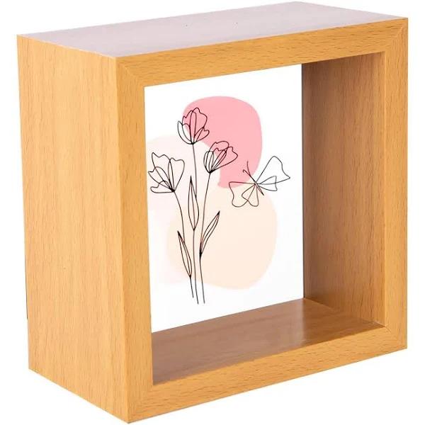 Nicola Spring 3D Deep Box Photo Frame - 4 x 4" - Light Wood