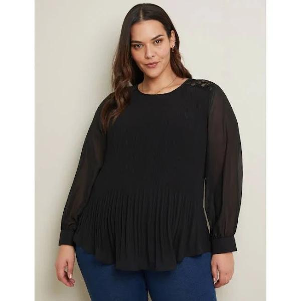 Autograph - Plus Size - Womens Tops - Long Sleeve Plisse Pleated Woven Top