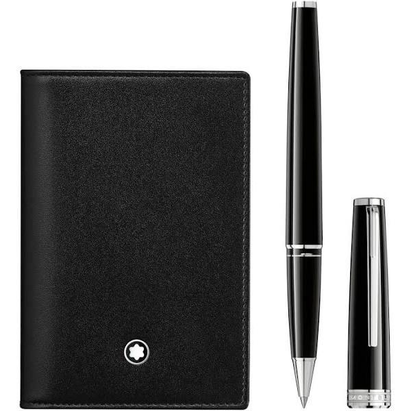 Montblanc Set With Pix Black Rollerball Black and Meisterstück Business Card Holder Black - Luxury Gift Set - Black