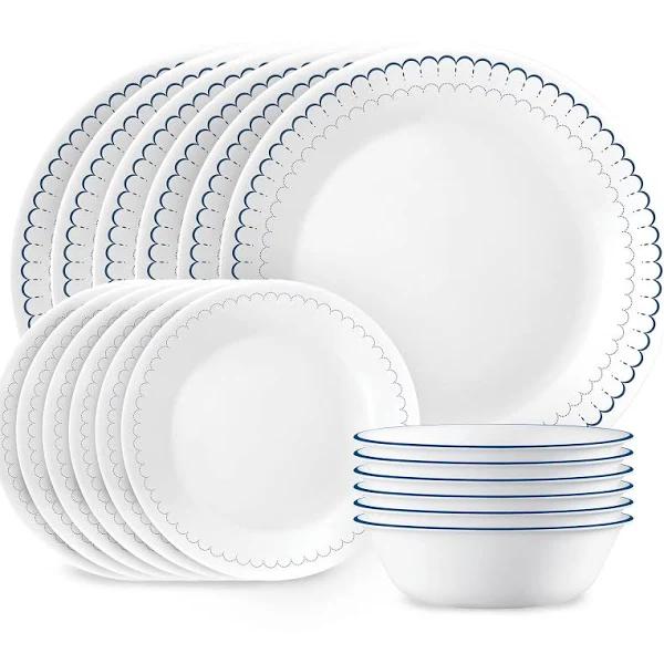 Corelle 18-piece Dinnerware Set, Service For 6, Lightweight Round Plates and Bowls Set, Vitrelle Triple Layer Glass, Chip Resistant, Microwave and