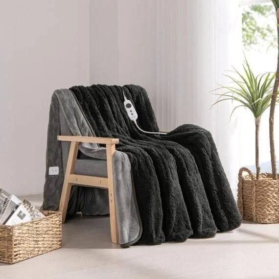 SHERPUR Electric Heated Throw Charcoal and Silver by Freedom