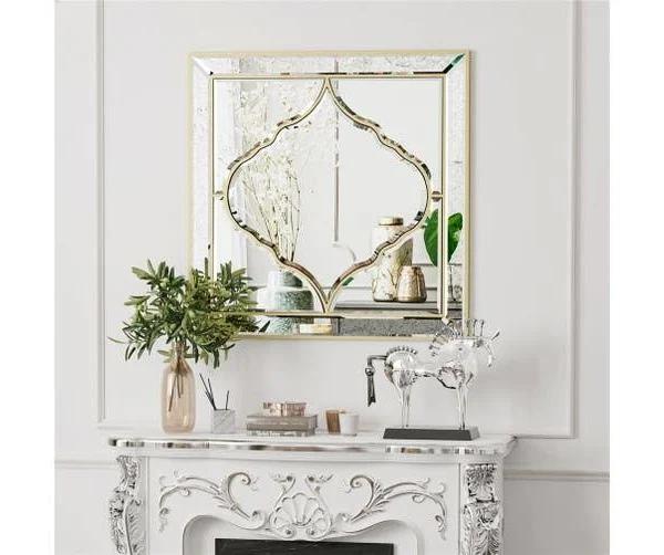 Silver Glass Wall Mirror Accent Decorative Mirror Art Mirror with Olid Wooden Back