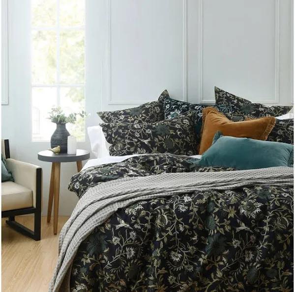 mm Linen Ivy Quilt Cover Set Range Ebony - Super King / Black