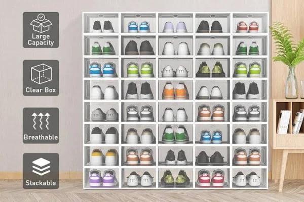 Advwin Plastic Shoe Box Shoe Rack Storage 15/27/40PCS, 40pcs