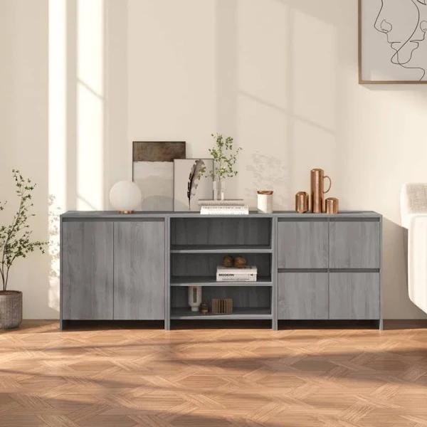 vidaXL 3 Piece Sideboard Grey Sonoma Engineered Wood