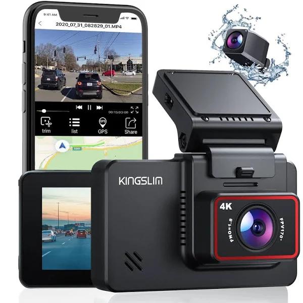 Kingslim D4 4K Dual Dash Cam With Built-in Wifi GPS, Front 4K/2.5K Rear 1080p Dual Dash Camera For Cars, 3" IPS Touchscreen 170 FOV Dashboard Camera