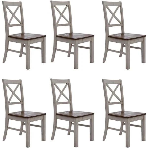 Erica X-Back Dining Chair Set of 6 Solid Acacia Timber Wood Hampton Brown White