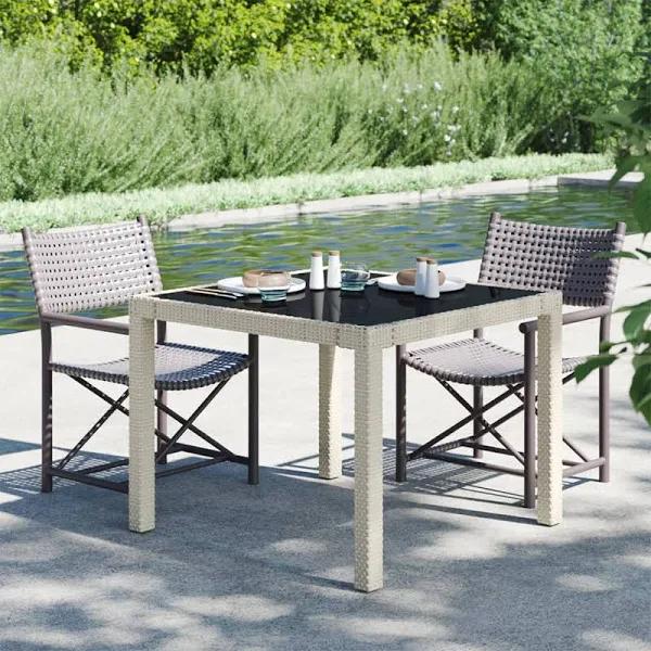 vidaXL Garden Table 90x90x75 cm Tempered Glass and Poly Rattan Beige