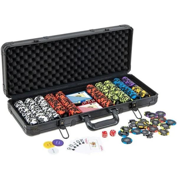 Costway 500pc Poker Chip Set Chips Texas Hold'em Poker Sets Casino Playing Cards Dice Gamble Game Party, Black - Earn Everyday Rewards, AfterPay