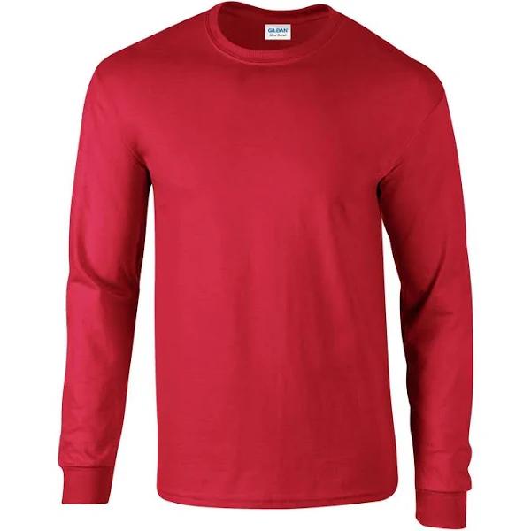 Gildan Unisex Adult Ultra Plain Cotton Long-Sleeved T-Shirt Red 5XL