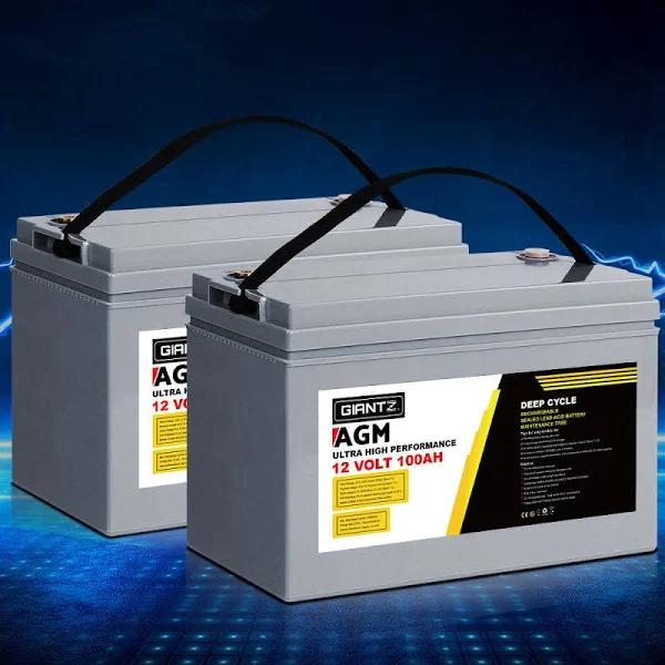 Giantz AGM Deep Cycle Battery 12V 100Ah Marine Sealed Power Portable Solar X2