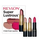 Revlon Lipstick Set, Super Lustrous 3 Piece Gift Set, High Impact, Multi-Finish in Cream, Pearl & Matte, Pack of 3