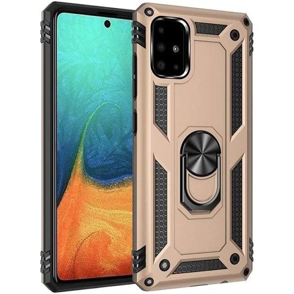 For Galaxy A71 4G Shockproof TPU + PC Protective Case ,Ring Holder, Gold