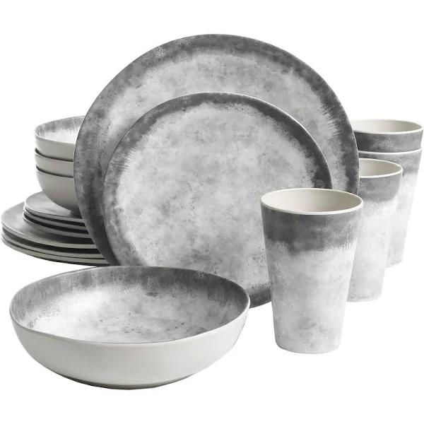 Gibson Home Granite Organic Round Melamine Plastic Dinnerware Set, Service for Four (16pcs), Marble