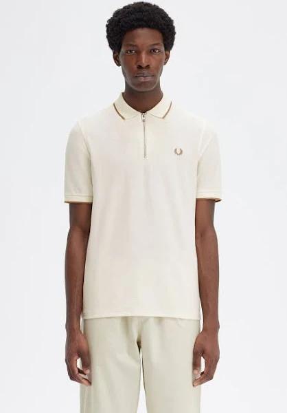 Fred Perry Quarter Zip Polo T Shirt CreamFred Perry Quarter Zip Polo T Shirt Cream - Male - Large